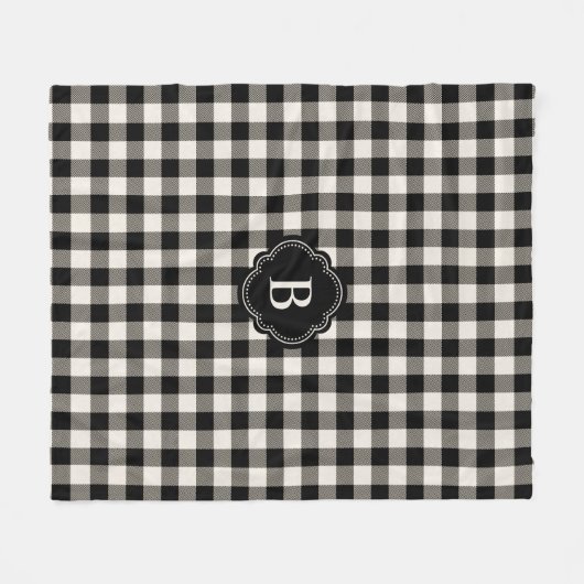 Zwart en gebroken wit spelpatroon en monogram fleece deken (Voorkant (Horizontaal))