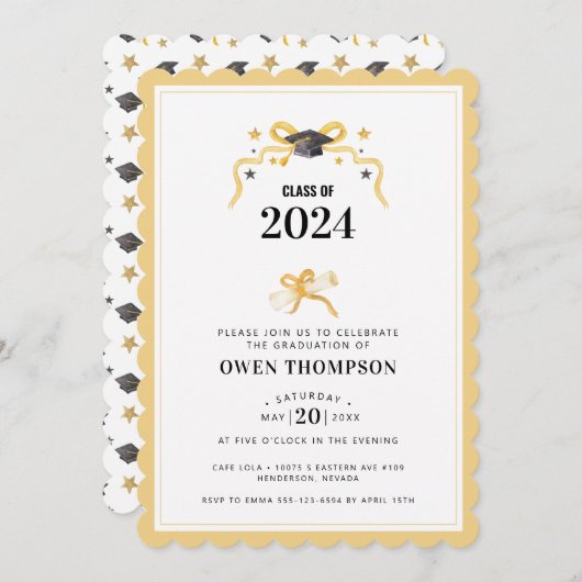 Zwart en geel Afstuderen jaarlint Kaart (Voorkant / Achterkant)