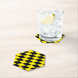 Zwart en geel Bavaria Diamond Flag Patroon Kartonnen Onderzetters