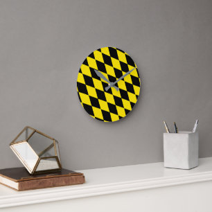 Zwart en geel Bavaria Diamond Flag Patroon Ronde Klok