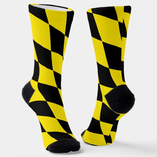 Zwart en geel Bavaria Diamond Flag Patroon Sokken (Gebogen)