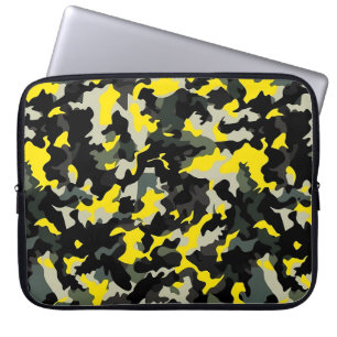 Zwart en geel camouflagepatroon laptop sleeve