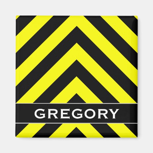 Zwart en geel Chevron-achtig patroon + Aangepaste  Magneet (Voorkant)