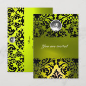 ZWART EN GEEL DAMAST MONOGRAM EDELSTEEN KAART (Voorkant / Achterkant)