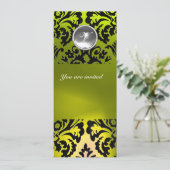 ZWART EN GEEL DAMAST PATROON EDLE STEEN MONOGRAM KAART (Staand voorkant)