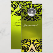 ZWART EN GEEL DAMAST PATROON EDLE STEEN MONOGRAM KAART (Voorkant / Achterkant)