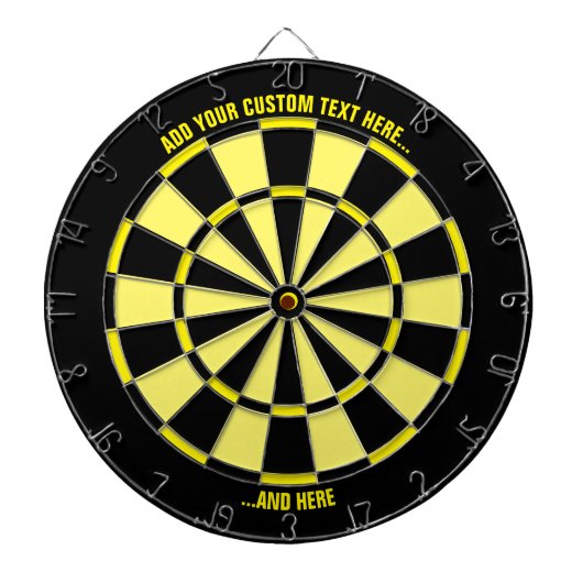 Zwart en geel Dartbord met aangepaste tekst (Voorkant)