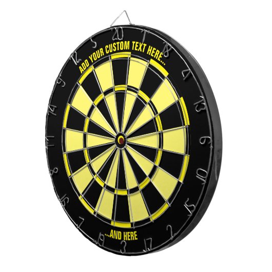 Zwart en geel Dartbord met aangepaste tekst (Voorkant Rechts)