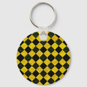 Zwart en geel geruit patroon sleutelhanger