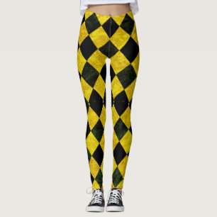 Zwart en geel ingecheckt patroon leggings