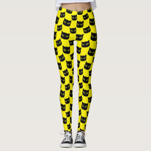 Zwart en geel kat Halloween patroon Leggings
