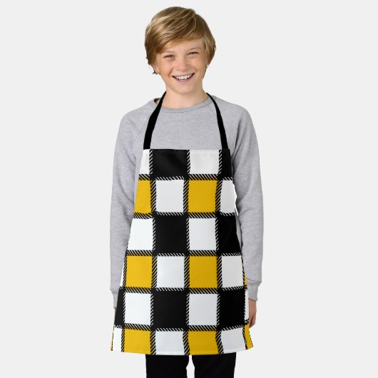 Zwart en geel Plaid Check Schort (Gedragen)