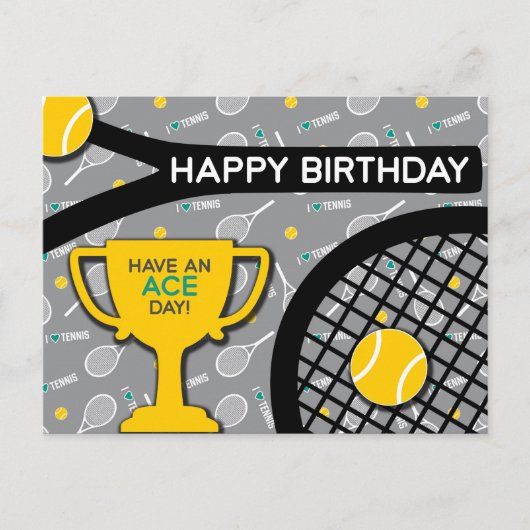 🎾 🖤 zwart en geel Tennis Verjaardag Briefkaart (Voorkant)