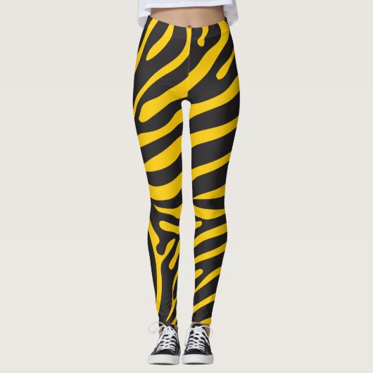 Zwart en geel Zebra Print Leggings (Voorkant)