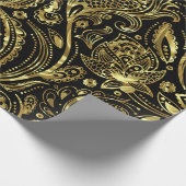 Zwart en glanzend goud  Paisley Pattern Cadeaupapier (Hoek)