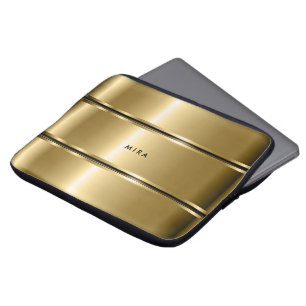 Zwart en glanzend metalen gouden strepen laptop sleeve