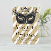 Zwart en Glitter Gold Masquerade Sweet 16 Kaart (Staand voorkant)