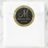 Zwart en Glitter Goud Bruiloft Monogram Afdichting Ronde Sticker (Tas)