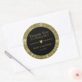 Zwart en glitter gouden bruiloft dank u gunst ronde sticker (Envelop)