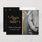 Zwart en Gold Glitter sparen de datum Briefkaart (Voorkant / Achterkant)