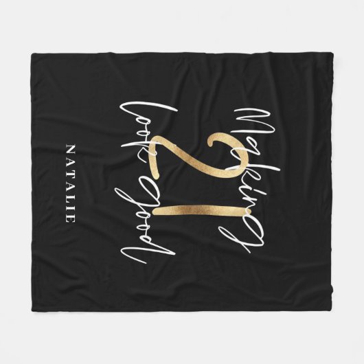 Zwart en goud 21ste verjaardag modern script stijl fleece deken (Voorkant (Horizontaal))