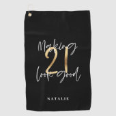 Zwart en goud 21ste verjaardag modern script stijl golfhanddoek (Voorkant)