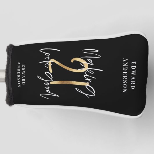Zwart en goud 21ste verjaardag modern script stijl golfheadcover (Voorkant)