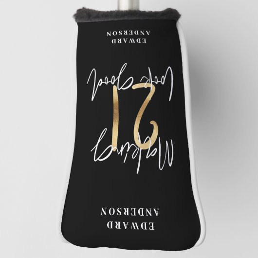 Zwart en goud 21ste verjaardag modern script stijl golfheadcover (Draai 90)