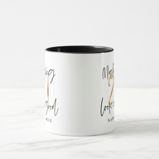 Zwart en goud 21ste verjaardag modern script stijl mok (Midden)