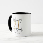 Zwart en goud 21ste verjaardag modern script stijl mok (Voorkant links)