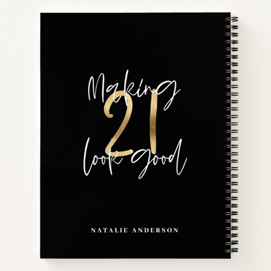 Zwart en goud 21ste verjaardag modern script stijl notitieboek (Achterkant)