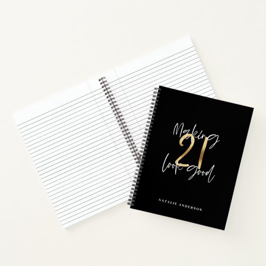 Zwart en goud 21ste verjaardag modern script stijl notitieboek (Binnen)