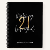 Zwart en goud 21ste verjaardag modern script stijl notitieboek (Voorkant)