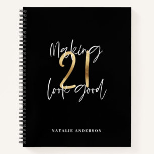 Zwart en goud 21ste verjaardag modern script stijl notitieboek