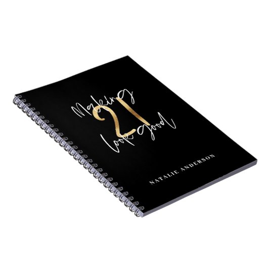 Zwart en goud 21ste verjaardag modern script stijl notitieboek (Rechterzijde)