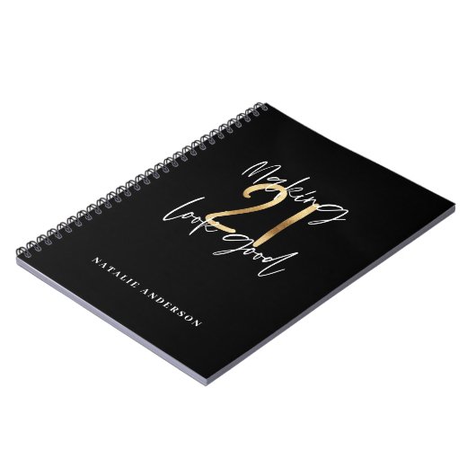Zwart en goud 21ste verjaardag modern script stijl notitieboek (Linkerzijde)
