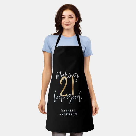 Zwart en goud 21ste verjaardag modern script stijl schort (Gedragen)