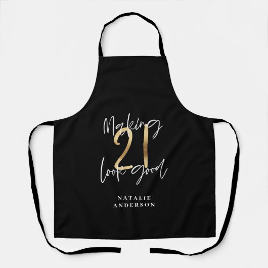 Zwart en goud 21ste verjaardag modern script stijl schort (Voorkant)