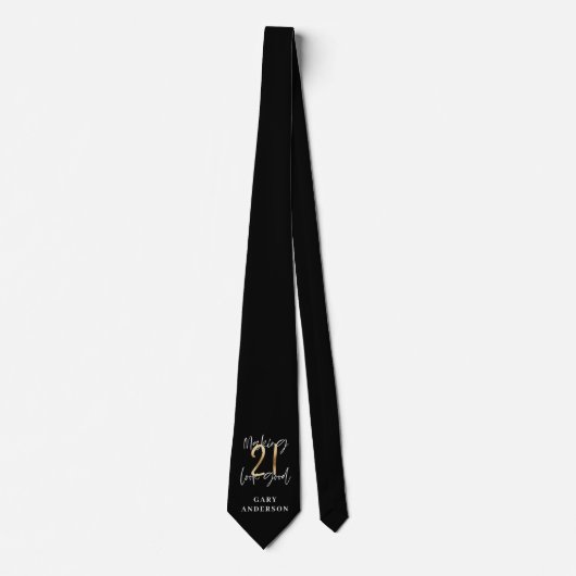 Zwart en goud 21ste verjaardag modern script stijl stropdas (Voorkant)
