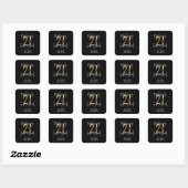 Zwart en goud 21ste verjaardag modern script stijl vierkante sticker (Vel)