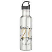 Zwart en goud 21ste verjaardag modern script stijl waterfles  (Voorkant)