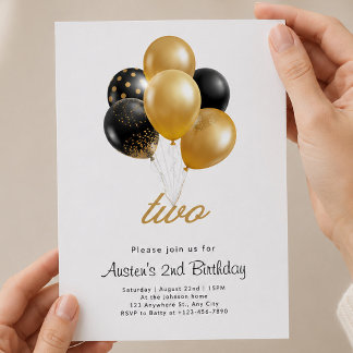 Zwart en Goud 2e verjaardag met ballonnen Kaart