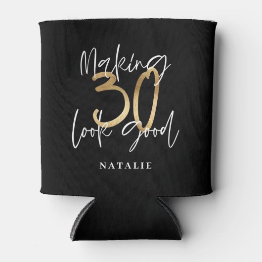 Zwart en goud 30e verjaardag modern script stijlvo blikjeskoeler (Voorkant)