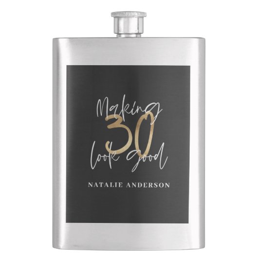 Zwart en goud 30e verjaardag modern script stijlvo flacon (Voorkant)