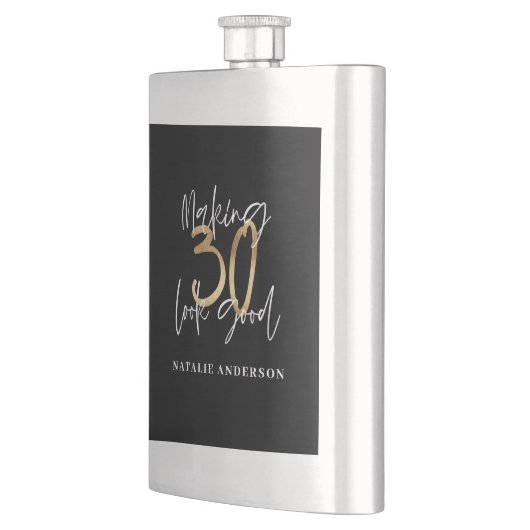 Zwart en goud 30e verjaardag modern script stijlvo flacon (Links)