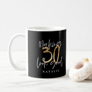 Zwart en goud 30e verjaardag modern script stijlvo koffiemok