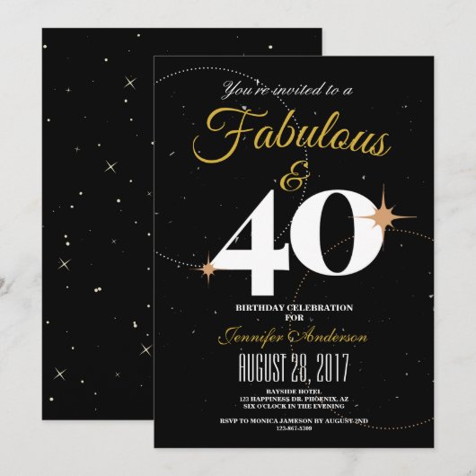 Zwart en Goud | 40 & Fantastische Verjaardag uitno Kaart (Voorkant / Achterkant)