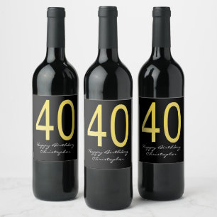 Zwart en goud 40e jaardenlabel Wijn Etiket