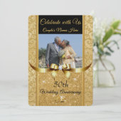 Zwart en Goud 50e Verjaardag FOTO Uitnodigingen (Staand voorkant)