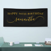 Zwart en goud 50e verjaardag gebogen swash naam spandoek (Beurs)